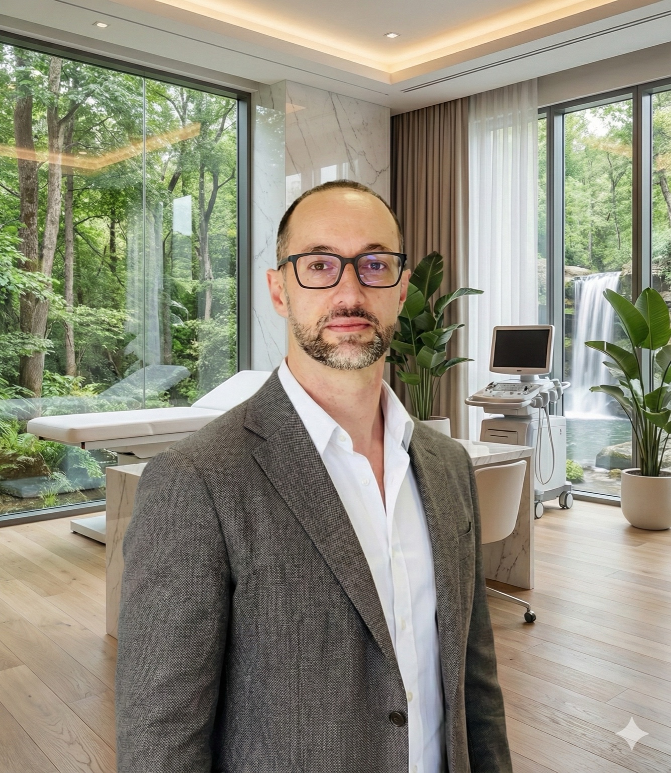 Dr. Daniel Mendonça Vilela em consultório com natureza ao fundo